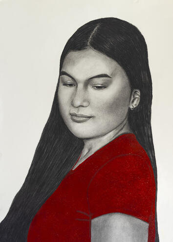 Reassure Her, 2023. Charcoal and Acrylic paint on paper, 18"x24"